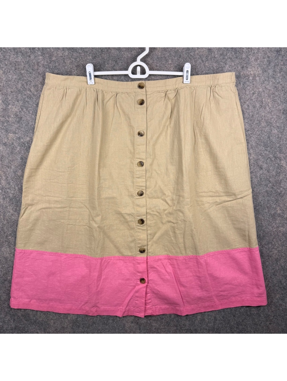J. Crew Colorblock Button Up MIDI Skirt Liner Pockets Khaki Pink Size 3X 706